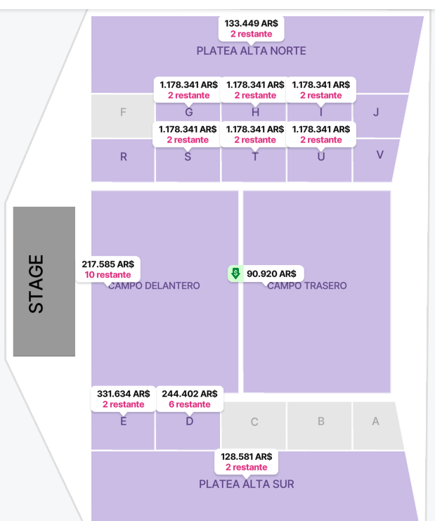 Mapa del estadio con precios