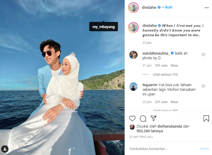 Potret pelukan mesra Dinda Hauw dan Rey Mbayang