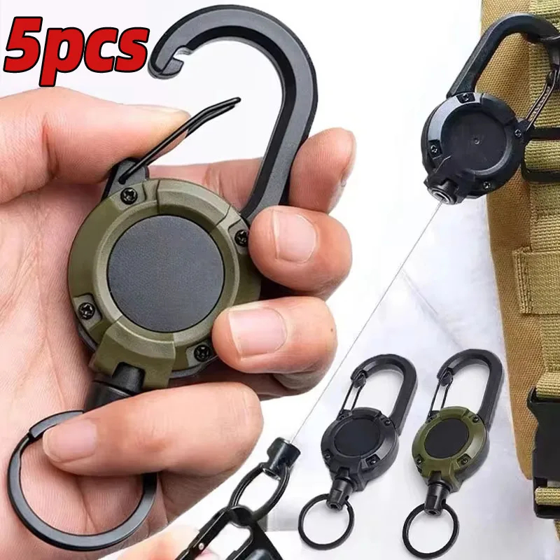 Heavy Duty Retractable Key Chain Carabiner Clip Key Holder Steel Cord