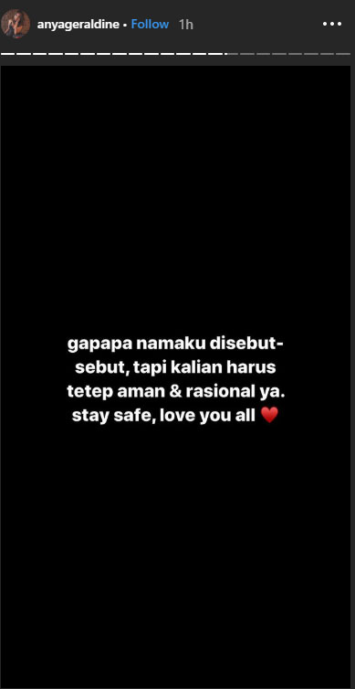 Instagram story Anya Geraldine