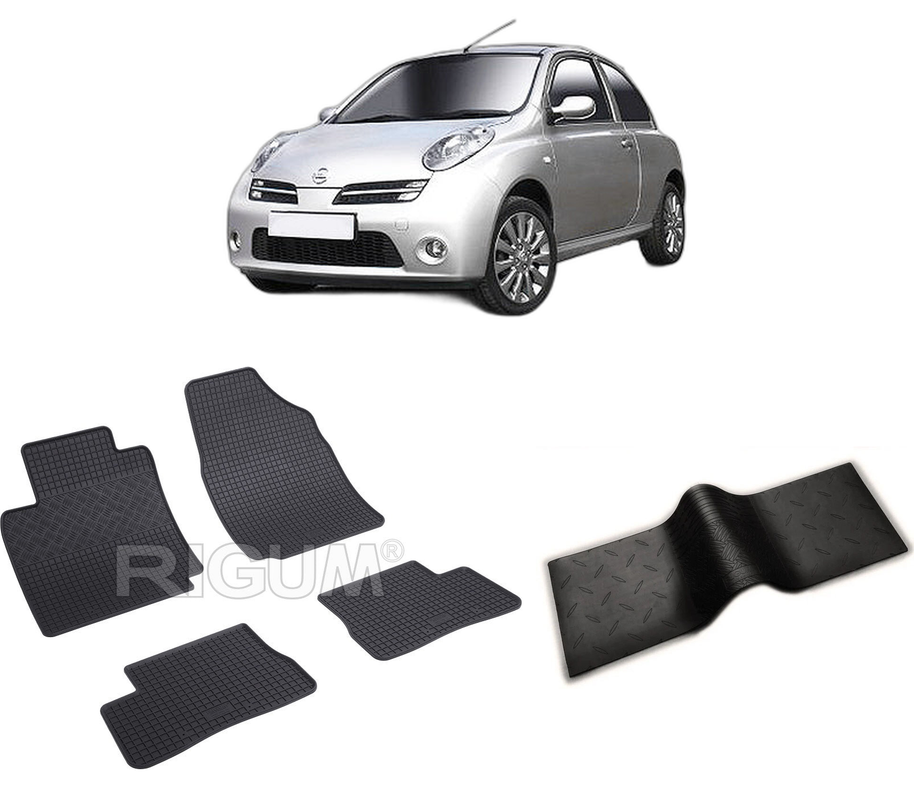 Set covorase auto NISSAN MICRA K12 din 2002-2010, cu covoras tunel median, CAROSERIE HATCHBACK, Presuri cauciuc 100%, compatibil cu autoturismul NISSAN MICRA K12, Rigum