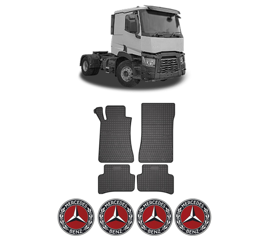Set covorase presuri MERCEDES-BENZ C din 2000-2013, auto, din cauciuc thermoplastic, 4 Stickere auto cu MERCEDES-BENZ