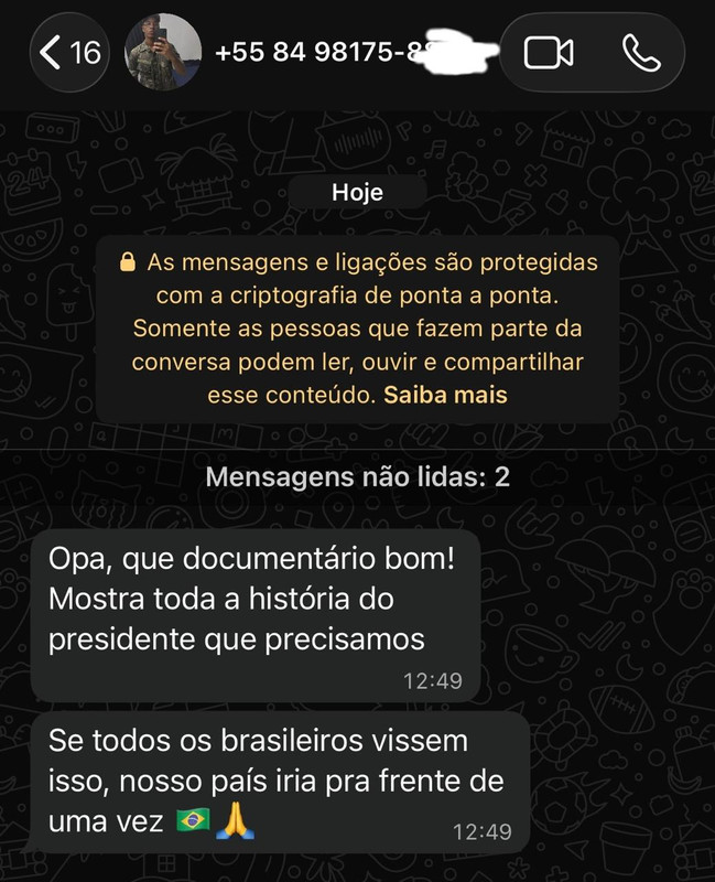 Depoimento de cliente no WhatsApp