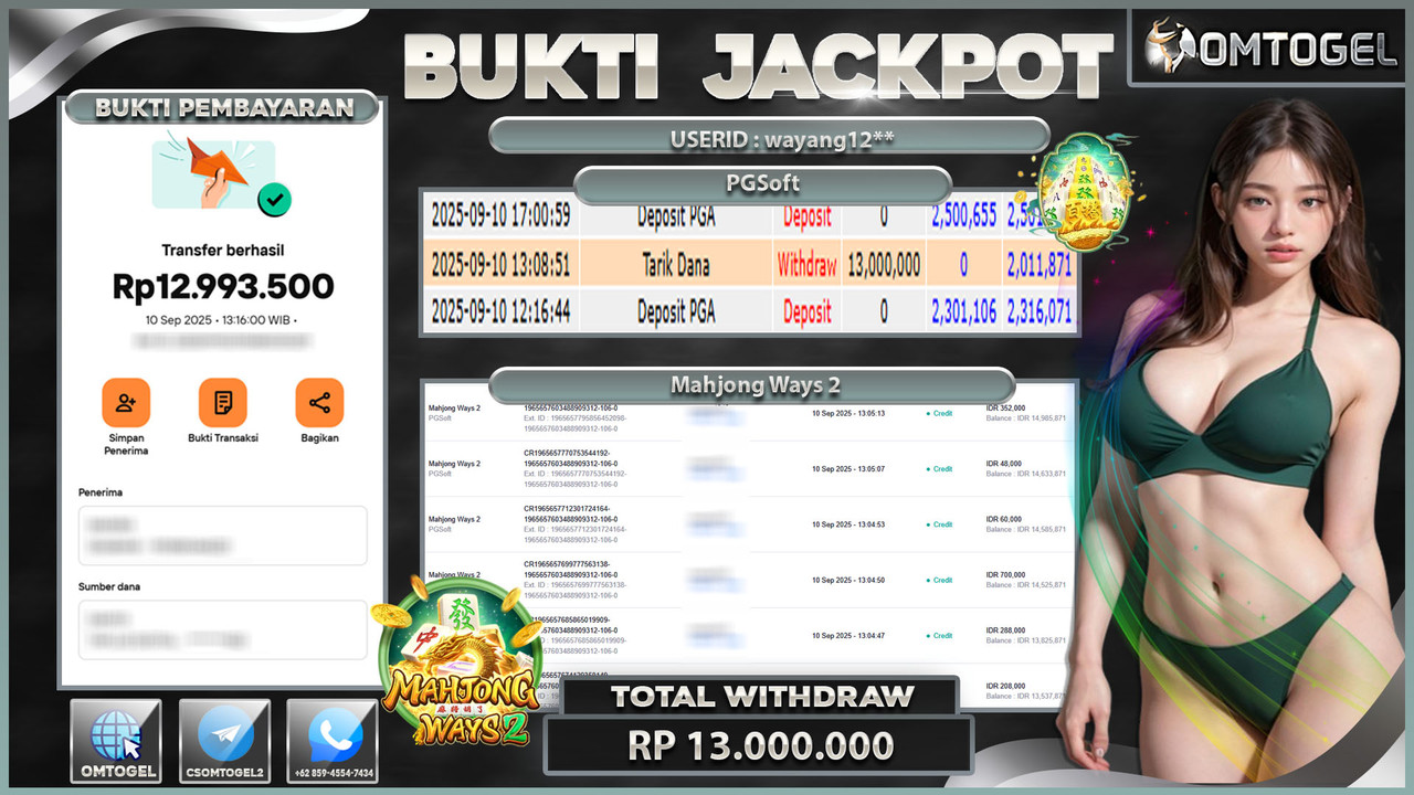 OMTOGEL JACKPOT PGSOFT MAHJONG WAYS 2 13 JUTA DI BAYAR LUNAS ,-
