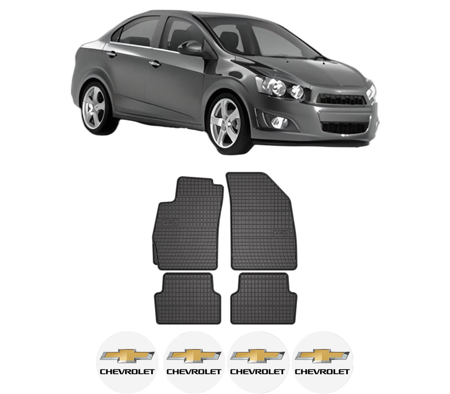 Set covorase presuri CHEVROLET AVEO Saloon (T300) din 2011-2015, auto, din cauciuc thermoplastic, 4 Stickere auto cu CHEVROLET