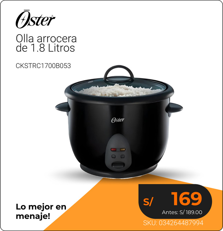 Olla arrocera Oster 1.8 litros con tapa de vidrio