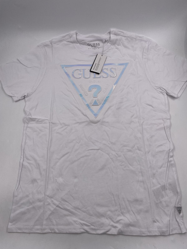 GUESS WHITE HOLOGRAM CREW TEE MENS LARGE