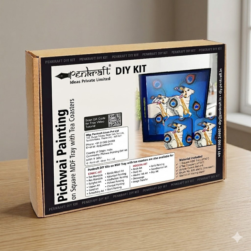 Pichwai Painting on MDF Tray with Square Coaster DIY Kit 