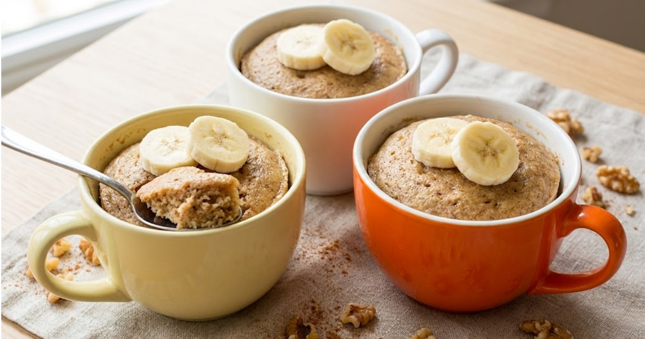 Pastel en taza con plátano y Whey