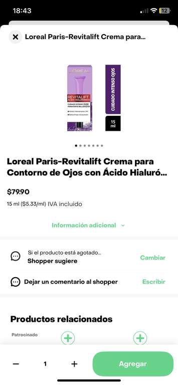 Rappi [Chedraui]: L'oreal Paris Revitalift Crema Para Contorno De Ojos 
