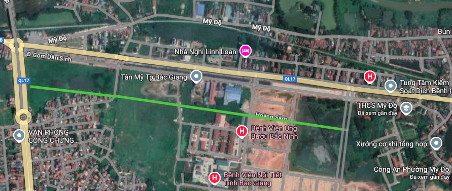 Đường đi qua phía bắc Bệnh viện Ung Bướu Bắc Ninh