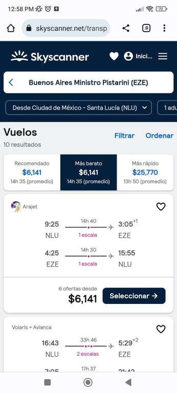 SkyScanner: Vuelo México - buenos aires | Ejemplo: 7 - 18 Marzo