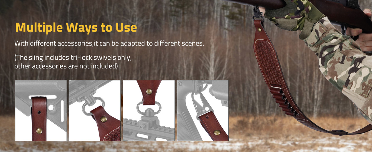 EZSHOOT leather rifle sling two point adjustable design with ammo holder