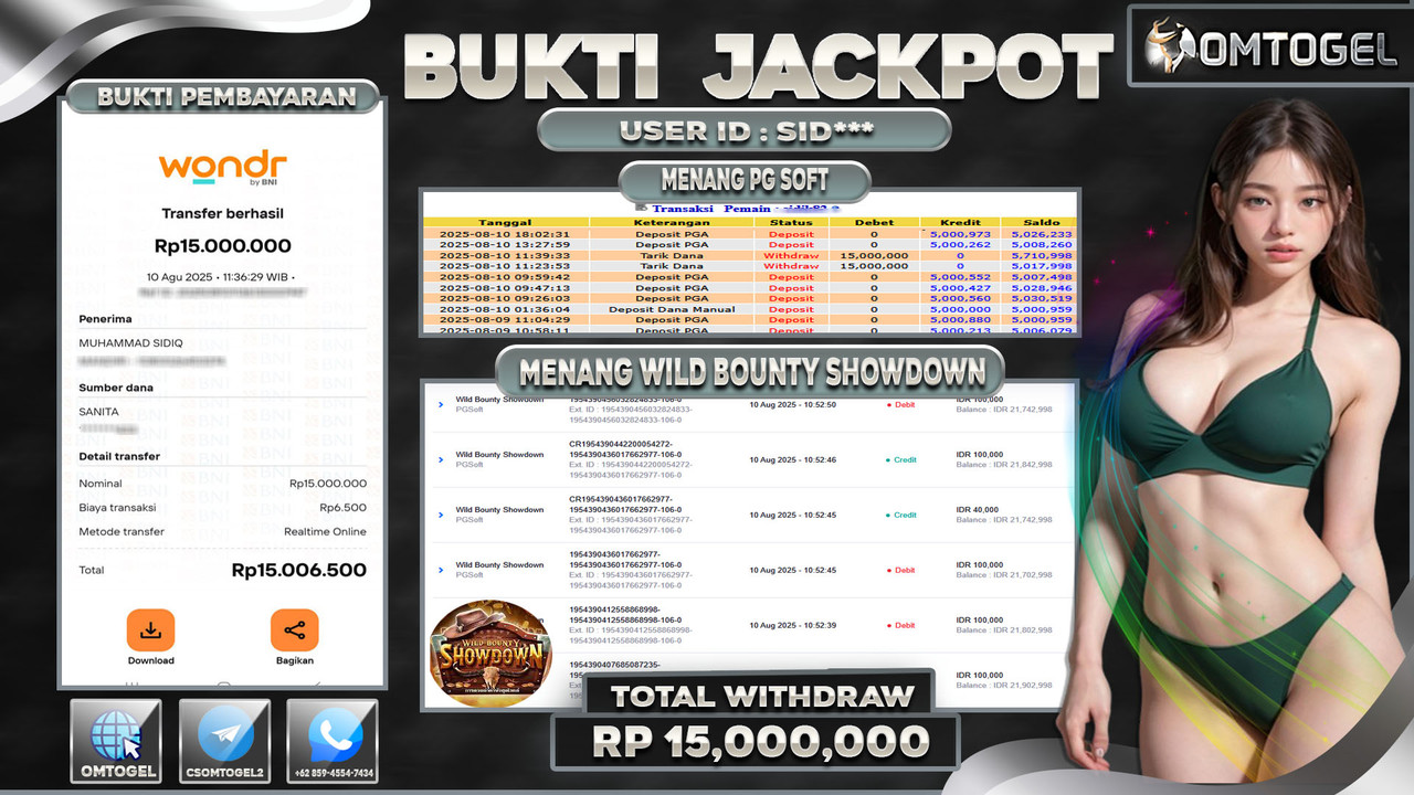 OMTOGEL JACKPOT PGSOFT WILD BOUNTY SHOWDOWN 15 JUTA DI BAYAR LUNAS ,-