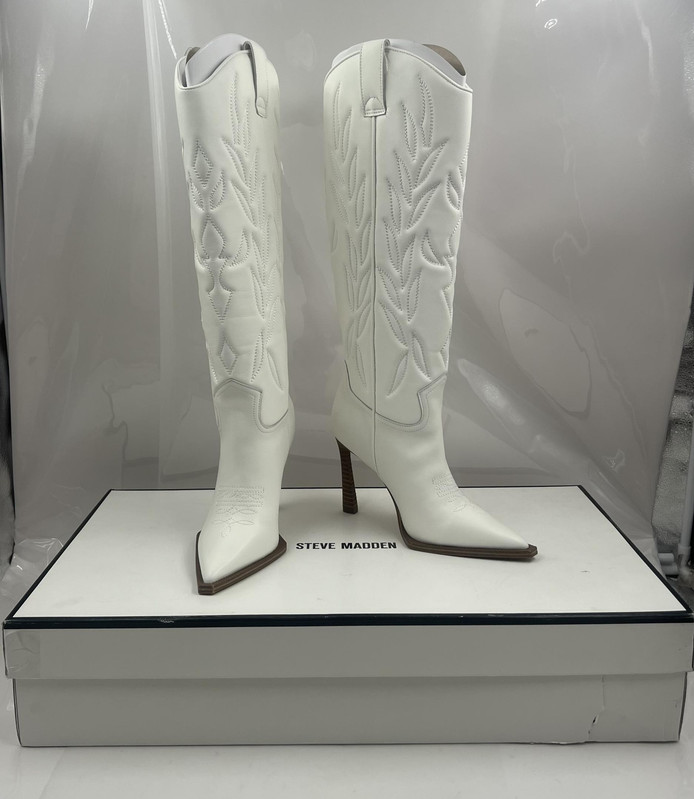 STEVE MADDEN KINZEE WHITE LEATHER BOOT KNEE HIGH BOOT KINZ02S1107060