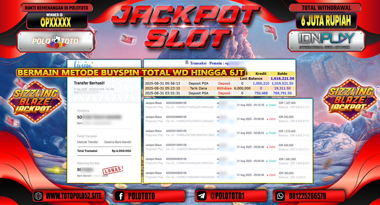 POLOTOTO JACKPOT SLOT JACKPOT BLAZE Rp.6.000.000,-
