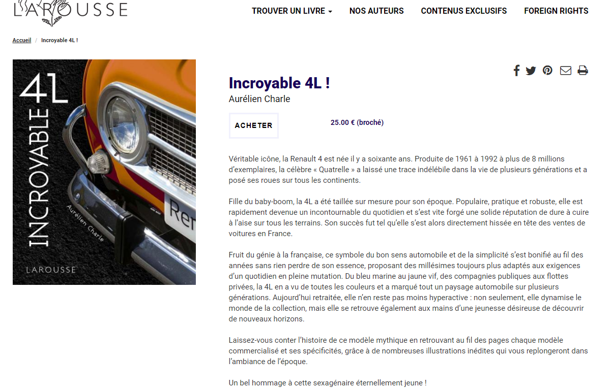LIVRE INCROYABLE 4L 13OCT21 25€