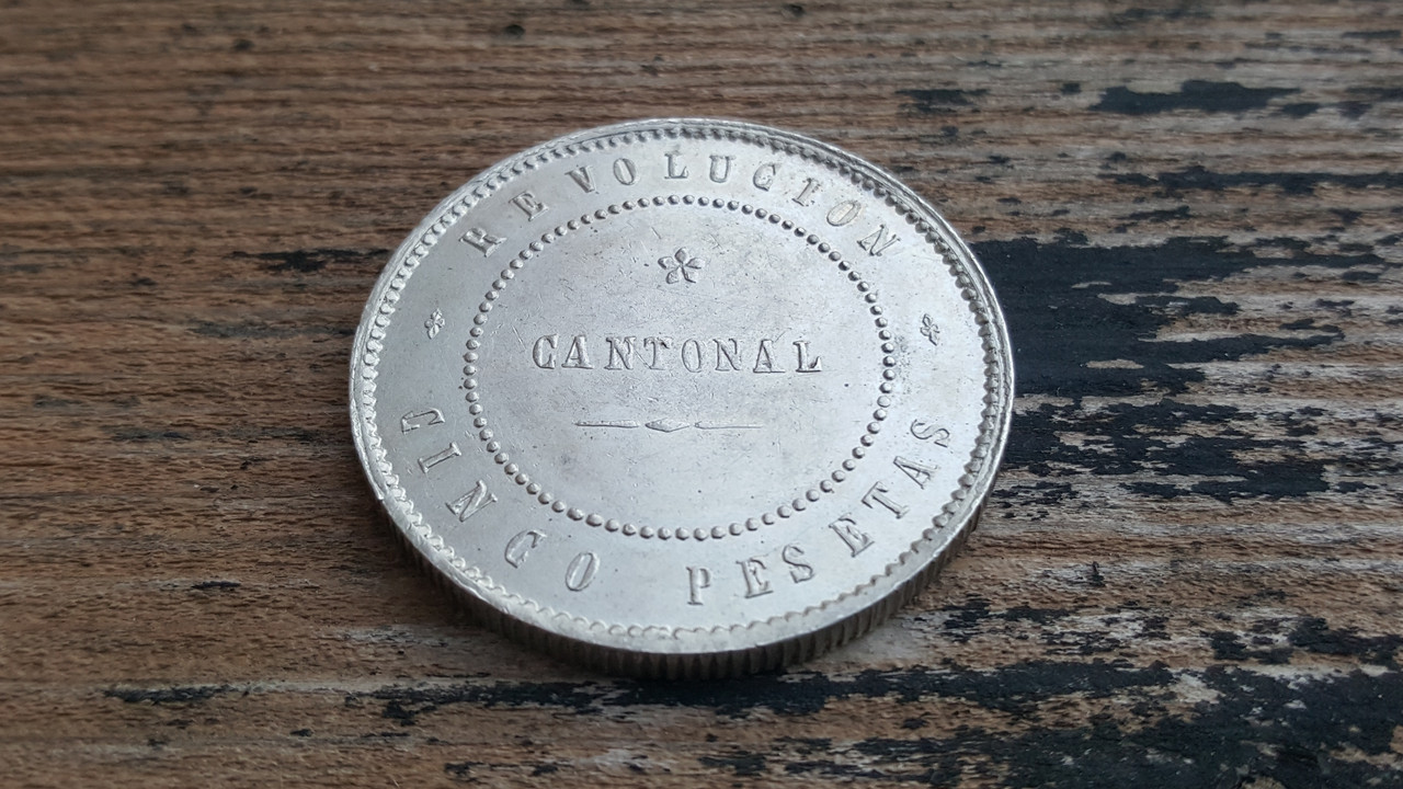 5 Pesetas 1873. Revolución Cantonal. Cartagena Anverso