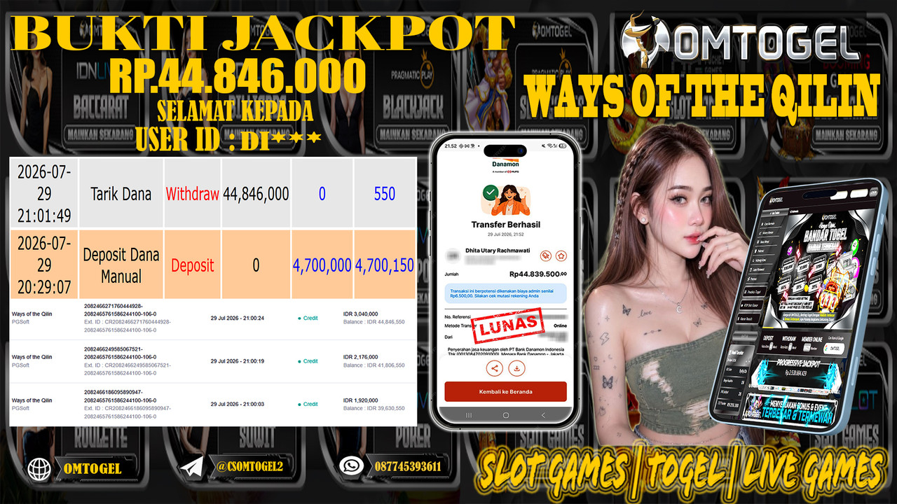 OMTOGEL JACKPOT PG SOFT WAYS OF THE QILIN  Rp,44,846,000,- DIBAYAR LUNAS