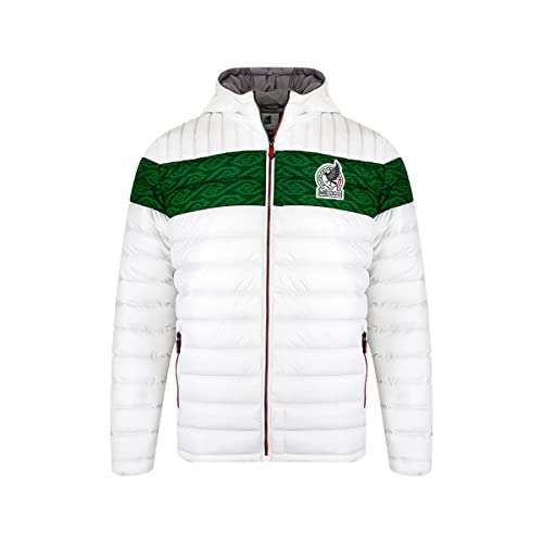 AMAZON - Chamarra de la Selección Mexicana para Hombre, Blanco y Verde con Bordado de la Selección y Gorro Fijo 
