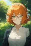 depth of field, 1girl, ishmael (limbus company), short hair, orange hair, {{gree s-2542981070