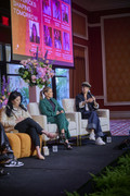 Celebrity chefs Angie Mar, Cat Cora, and Dominique Crenn at the conference