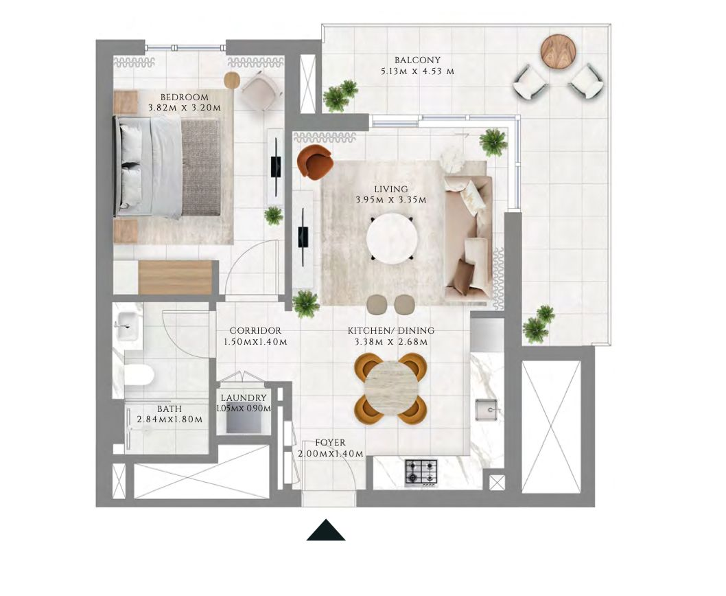 Park Lane 1-bedroom apartment floorplan layout showing room configuration and balcony arrangement Distress Deal
