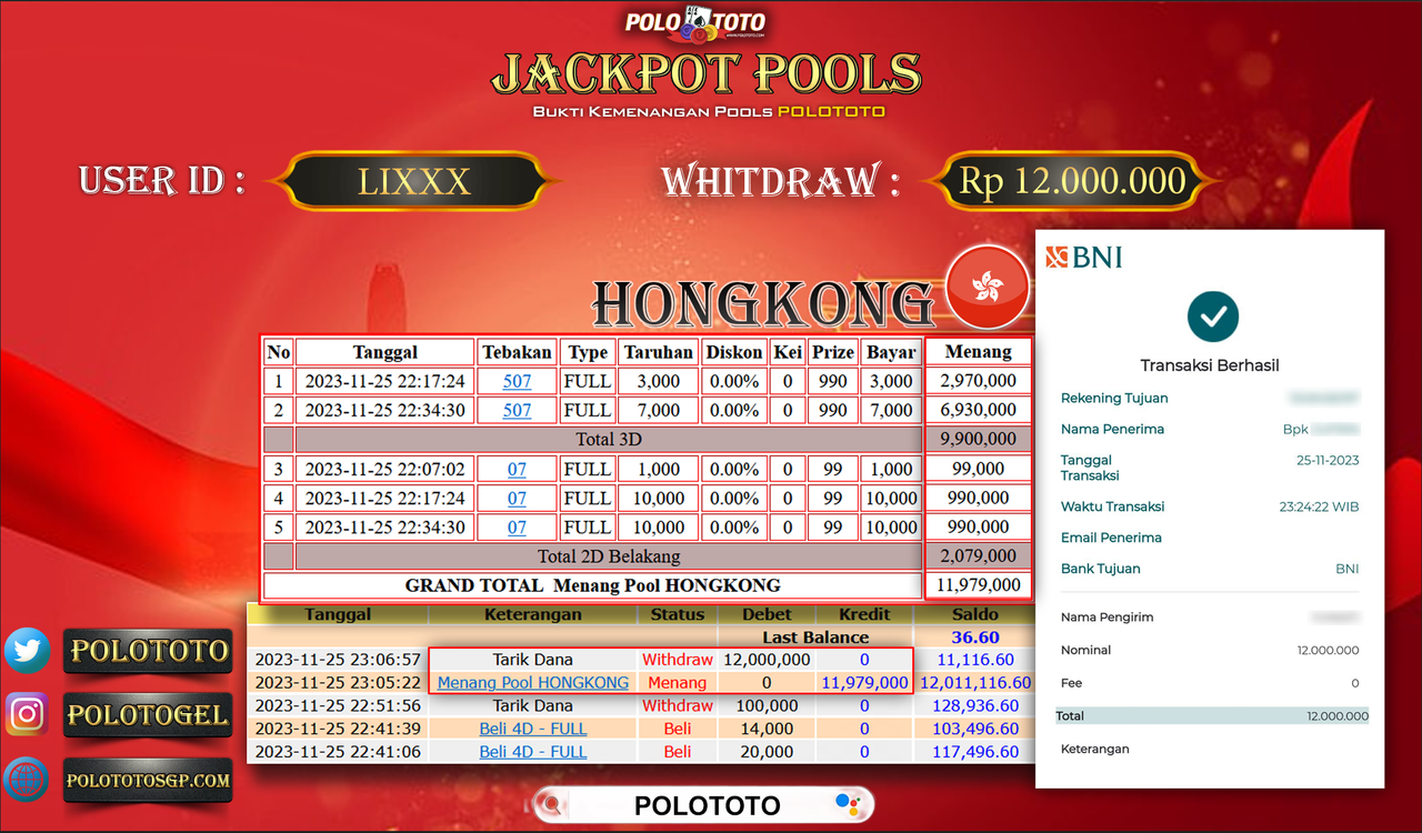 BUKTI PEMBAYARAN JACKPOT DIPOLOTOTO DIBAYAR LUNAS!!!