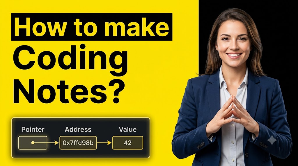 AI-generated example result for the youtube-thumbnail prompt: Education & Tutorial – "How to make Coding Notes?" | Educational Tutorial Youtube Thumbnail AI YouTube Thumbnail Prompt