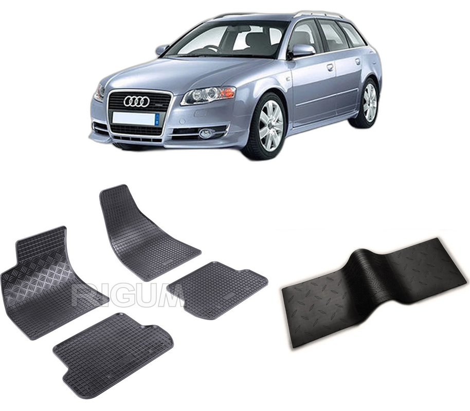 Set covorase auto AUDI A4 B7 din 11.2004-03.2008, cu covoras tunel median, CAROSERIE COMBI, Presuri cauciuc 100%, compatibil cu autoturismul AUDI A4 B7, Rigum