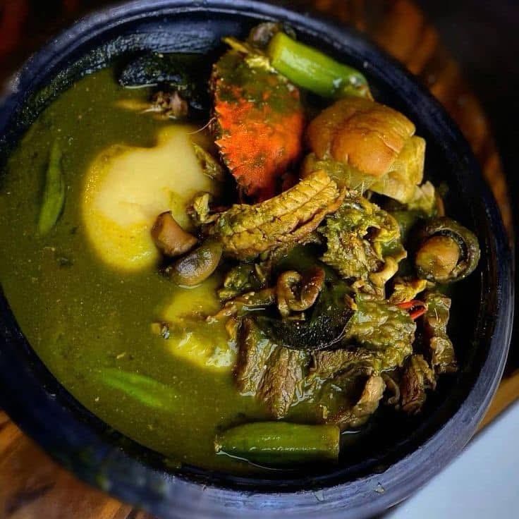 Fufu with Abunabunu (Green Soup)