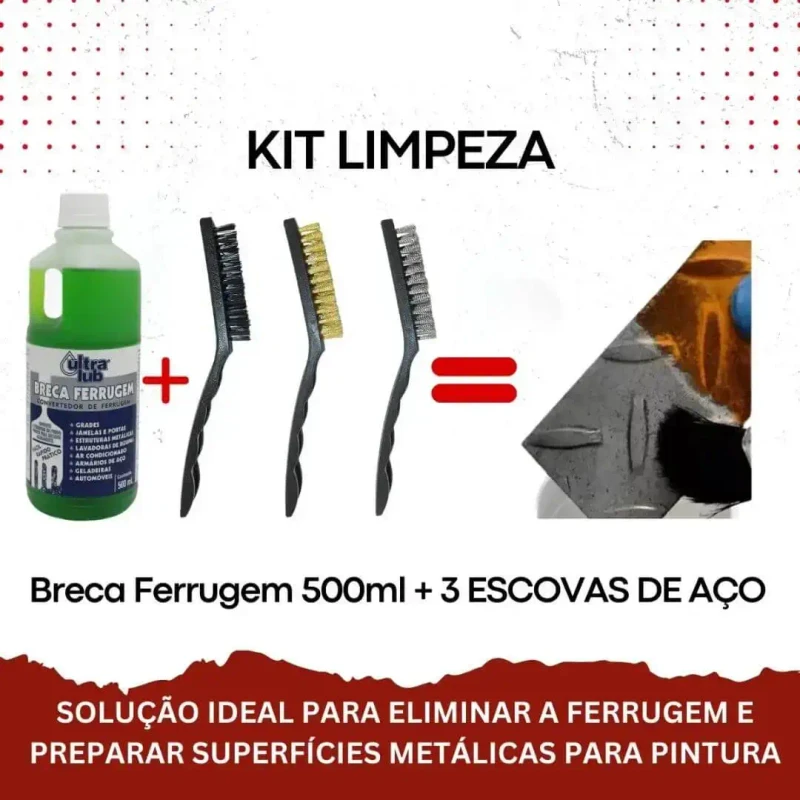 Kit Removedor Neutralizador De Ferrugem 500 + 3 Escovas Aço