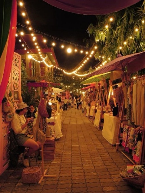 Night market with lanterns