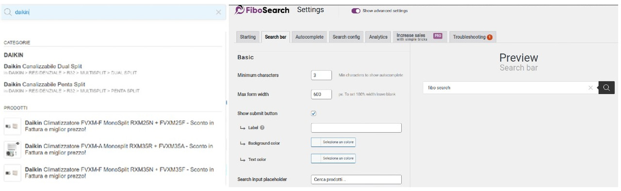 FiboSearch WordPress - esempio