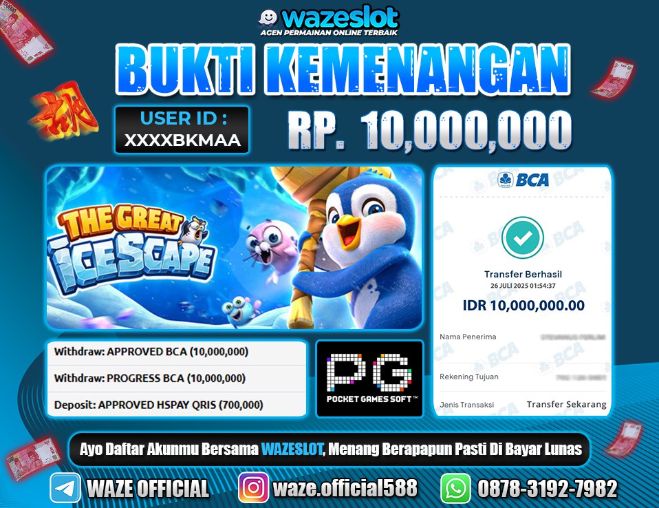 BUKTI KEMENANGAN 26 JULI 2025 GAME  THE GREAT ICESCAPE ( PG SOFT )
