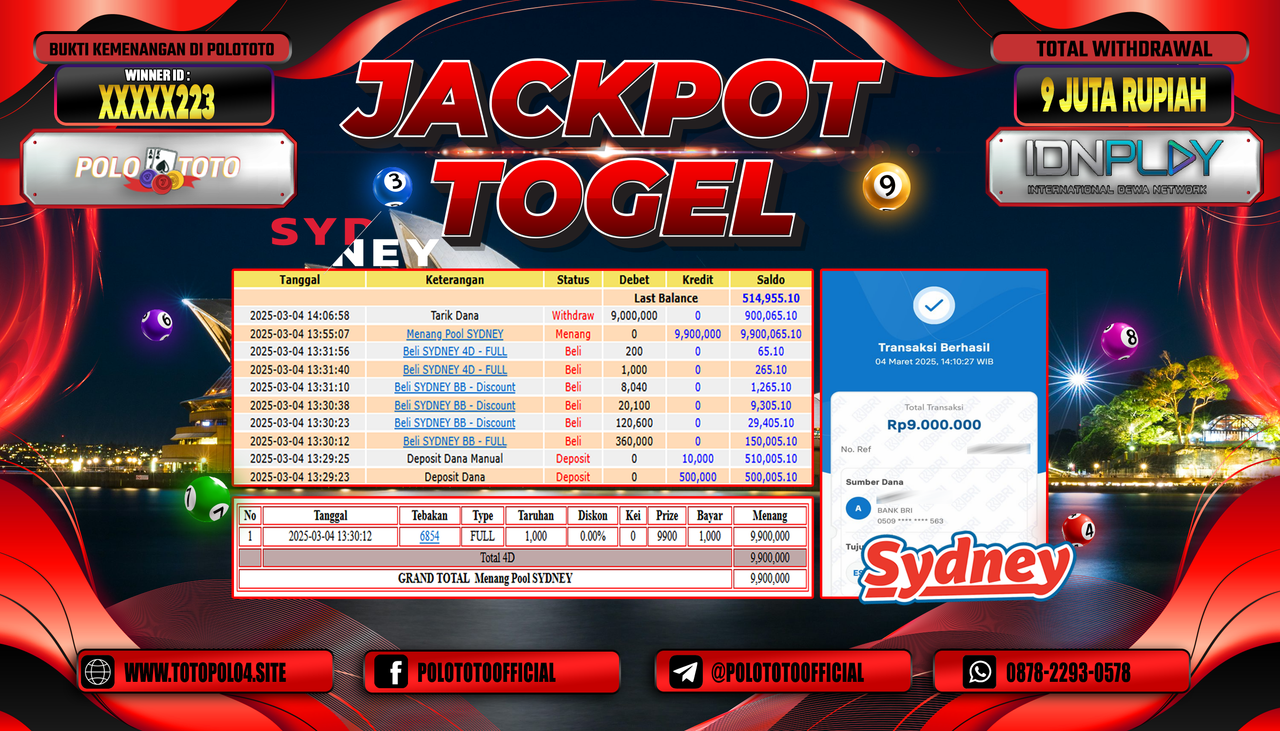 POLOTOTO JACKPOT TOGEL SYDNEY LOTTO Rp.9.000.000,-