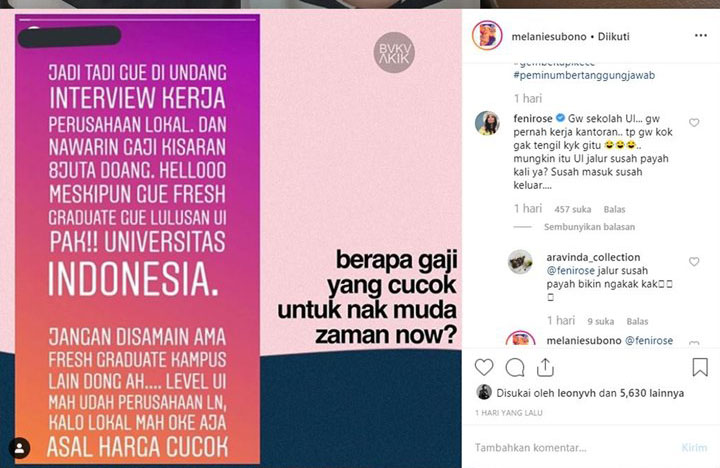 Komentar Feni Rose di unggahan Melanie Subono