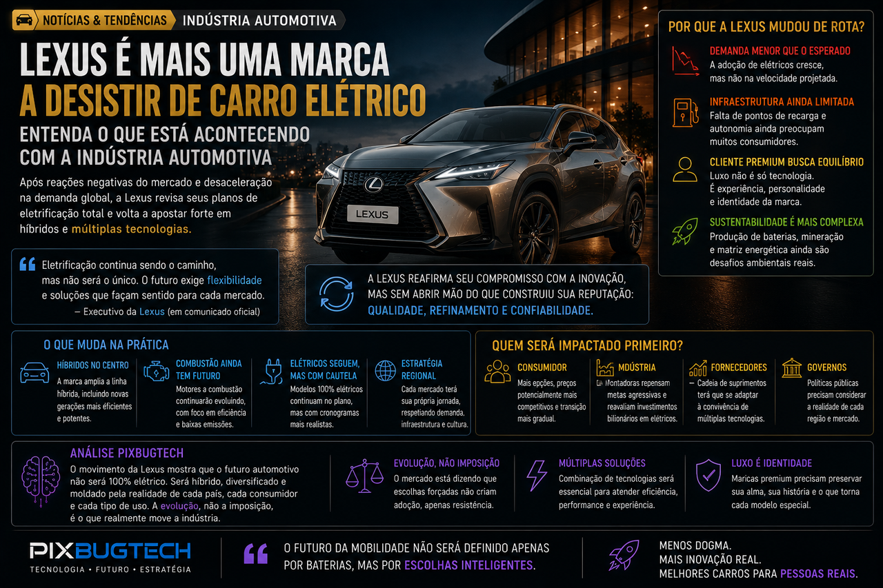 Lexus também pisa no freio dos elétricos e a indústria premium começa a admitir que o mercado não comprou a revolução como imaginavam