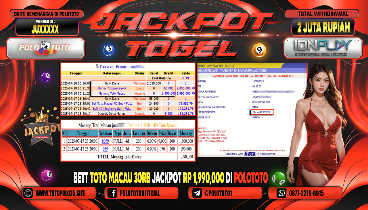 POLOTOTO JACKPOT TOGEL TOTO MACAU Rp.2.000.000,- LUNAS