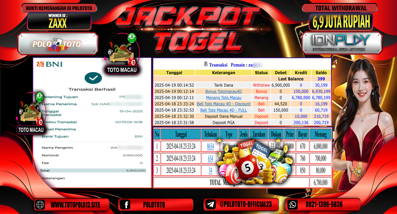 POLOTOTO JACKPOT TOGEL TOTO MACAU Rp.6.900.000,-