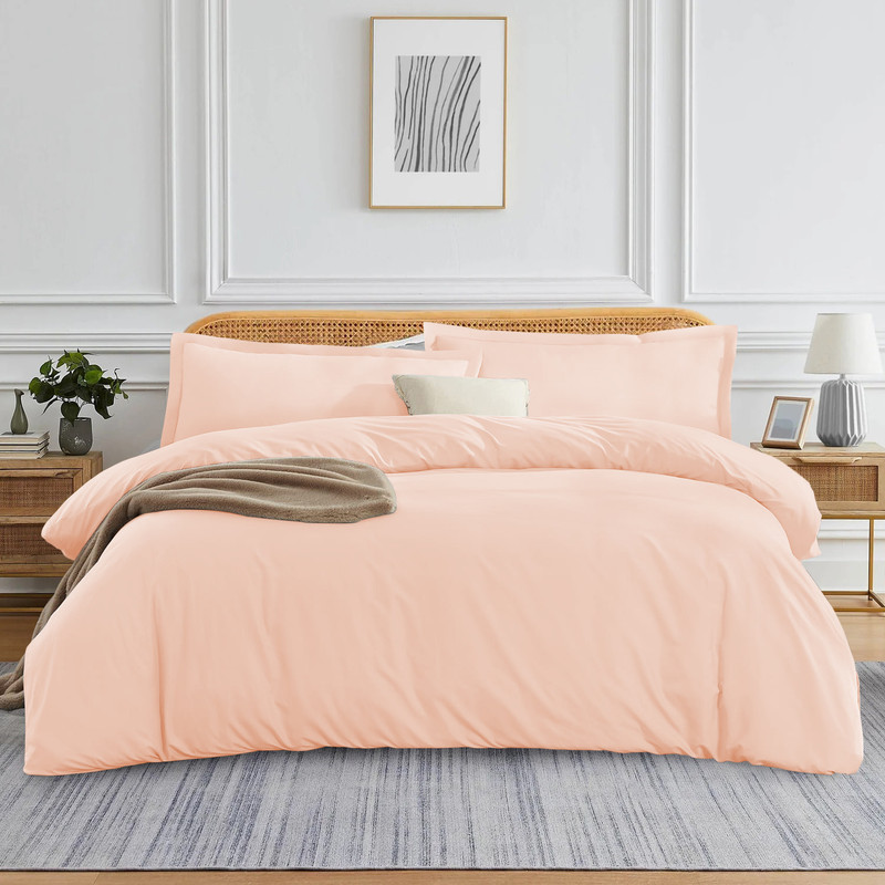 Picture of 1000 TC 100% Egyptian Cotton Duvet set Zipper Closur Ultra Soft Durable and Fade Resistant Color Peach Solid size Queen
