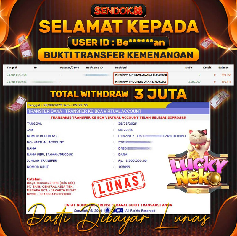 SENDOK88 JEPE! LUCKY NEKO Rp 3.000.000,- LUNAS!