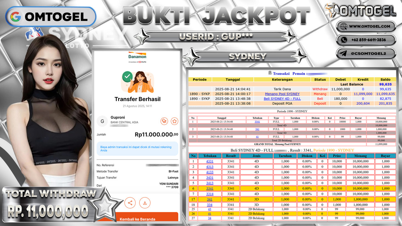 OMTOGEL JACKPOT SYDNEY 4D 3D 2D 11 JUTA DI BAYAR LUNAS ,-