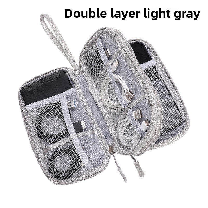 2-PCS Grey Double Layer Travel Electronics Organizer Bag Waterproof Cable Pouch for Power Bank and Phone Portable Storage for Australians