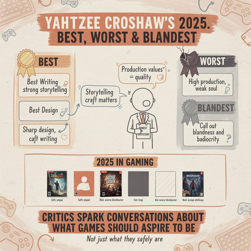 Yahtzee Croshaw Reveals His Best, Worst, and Blandest Games of 2025 1 Gaming setup with multiple colorful screens and controllers