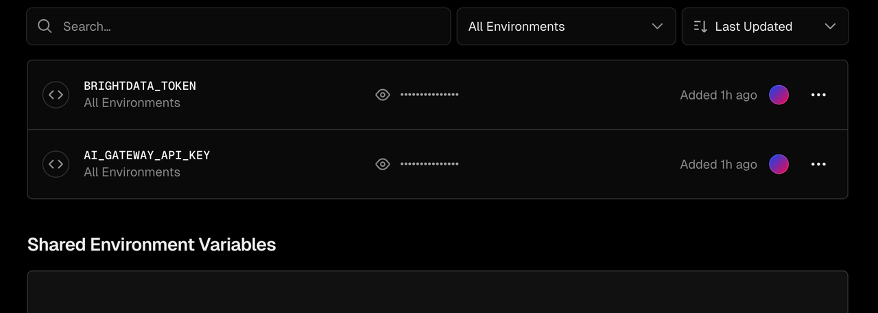 Project environment variables