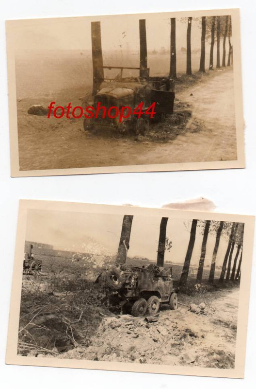 2 Fotos zerstörte französische PKW Somoua