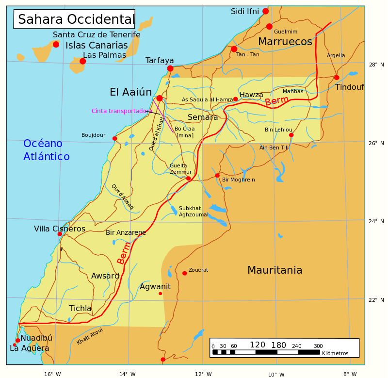 5 pesetas Sahara Occidental. 1992. 800px-Mapa-Sahara-Occidental-svg