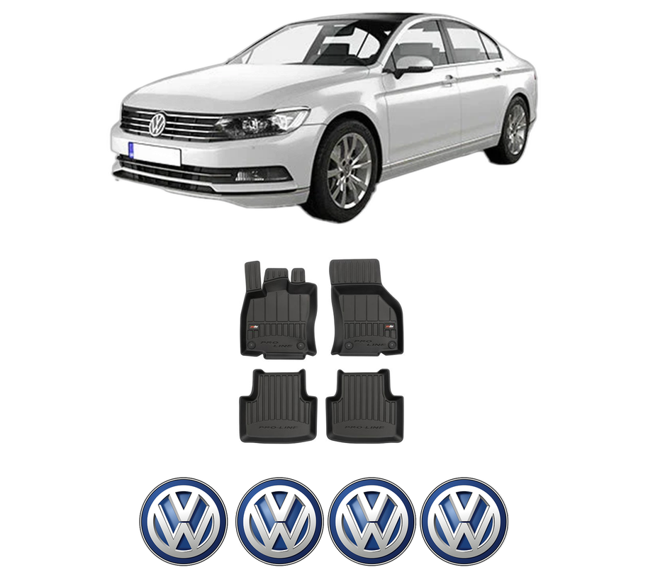 Set covorase presuri Volkswagen PASSAT | B8 FL din 2014-2018, auto, din cauciuc thermoplastic, 4 Stickere auto cu Volkswagen