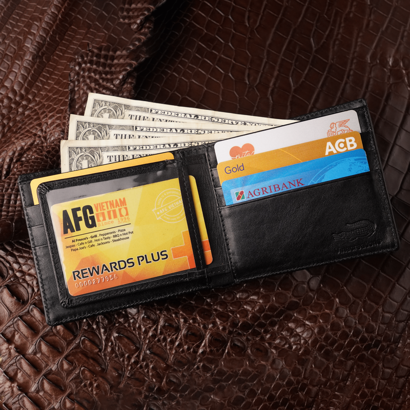 Personalized Alligator leather wallet, Black Alligator bifold wallet WL254